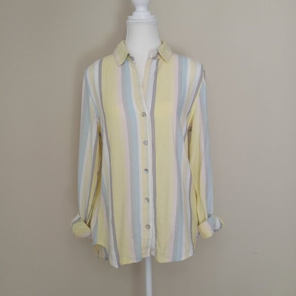 Anthropologie Cloth & Stone Linen Blend Striped Button Down Blouse Size Small - Picture 1 of 8